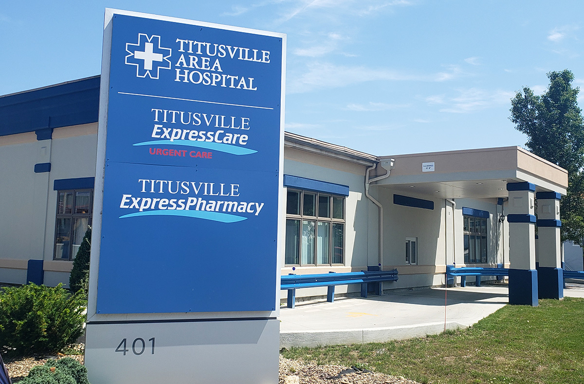 Exterior sign for Titusville Area Hospital's ExpressCare and ExpressPharmacy
