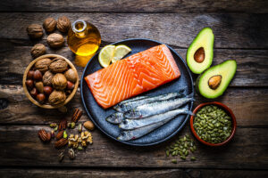 A collection of food with good, healthy fats