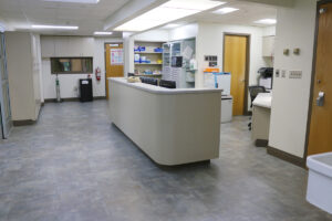 A view of the nurses' area and desk in the Titusville Area Hospital ICU.