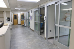 A an outside view of patient rooms in the Titusville Area Hospital ICU.