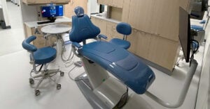 A dental chair at the Titusville Area Hospital Health and Dental Clinic